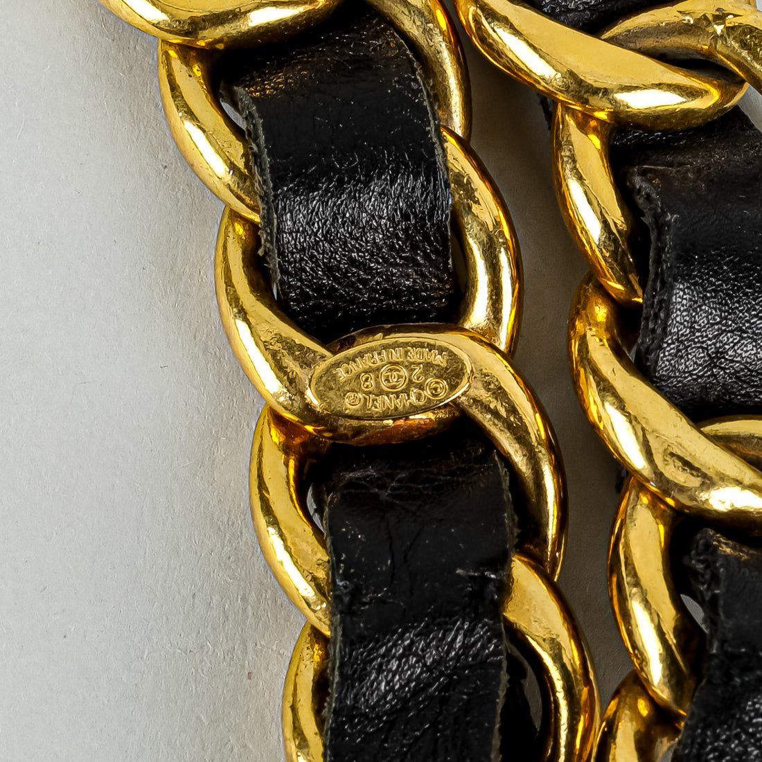 CHANEL Vintage 24K Gold Plate Chain Leather Double Belt