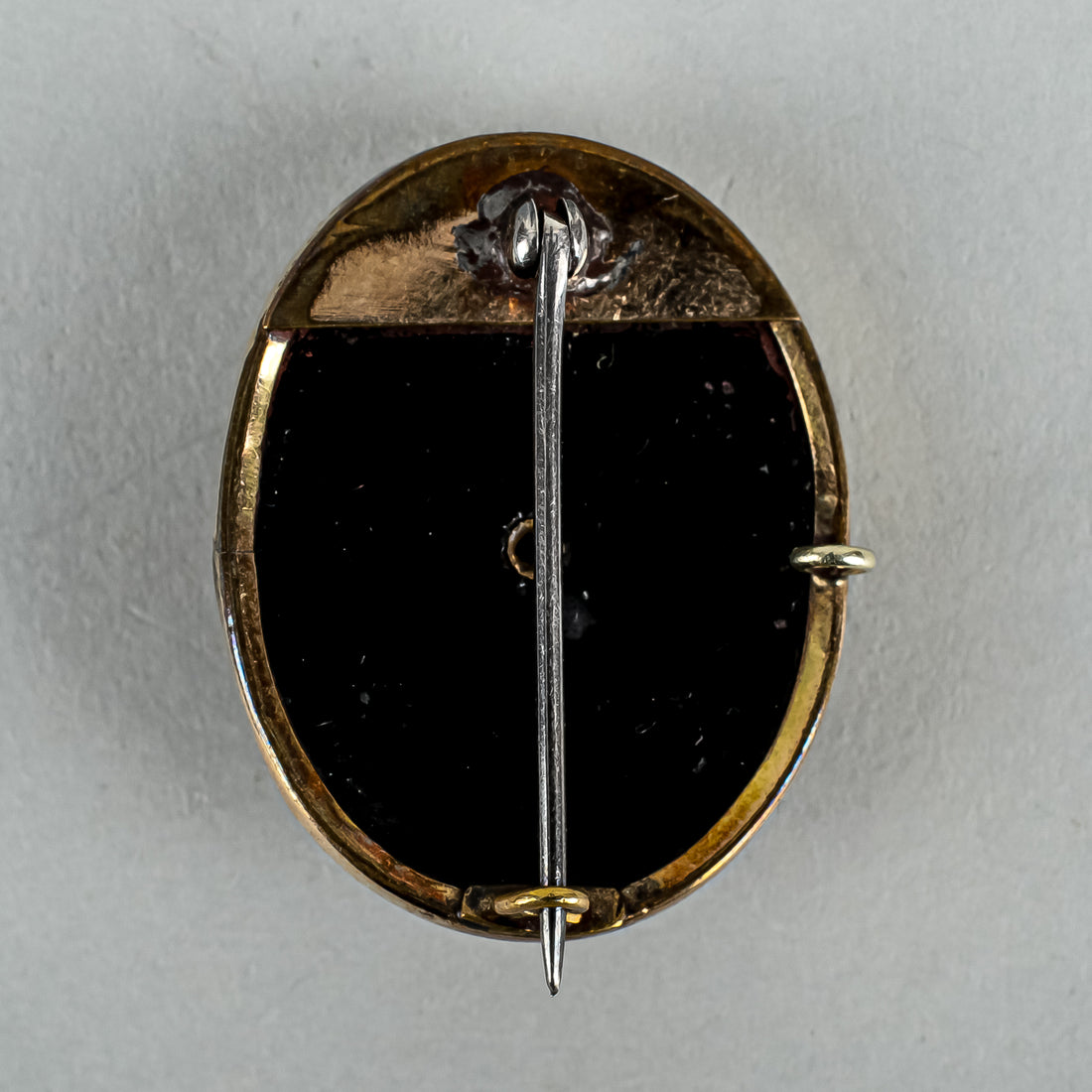 Gold Tone French Jet Seed Pearl Mouring Brooch