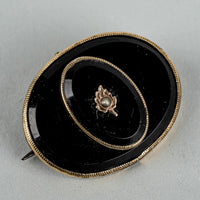 Gold Tone French Jet Seed Pearl Mouring Brooch