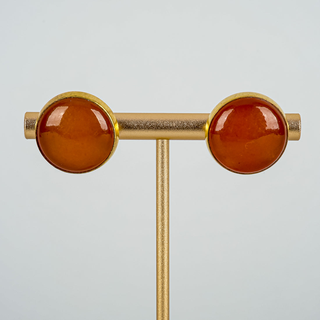 Vintage Russian Gilt Amber Cabochon Earrings
