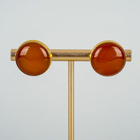 Vintage Russian Gilt Amber Cabochon Earrings