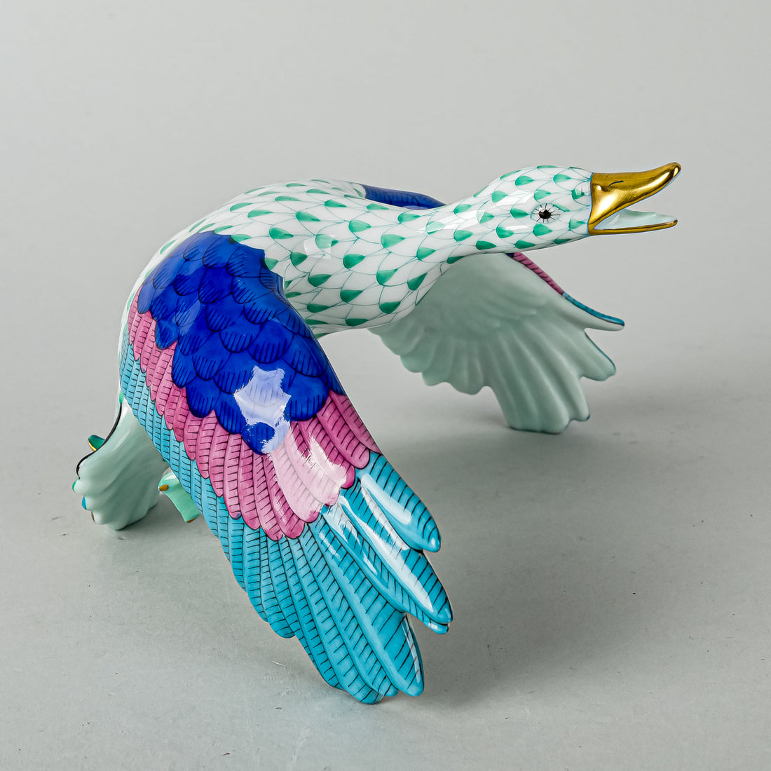 HEREND Figurine Wild Duck 15622 Fishnet Green