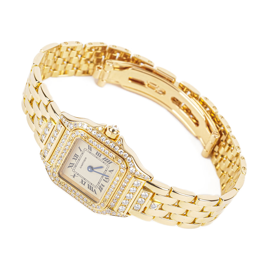 CARTIER 18K Yellow Gold Diamond Panthere Ladies Watch 22mm