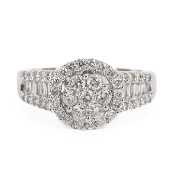 14K White Gold Baguette And Brilliant Diamond Ring