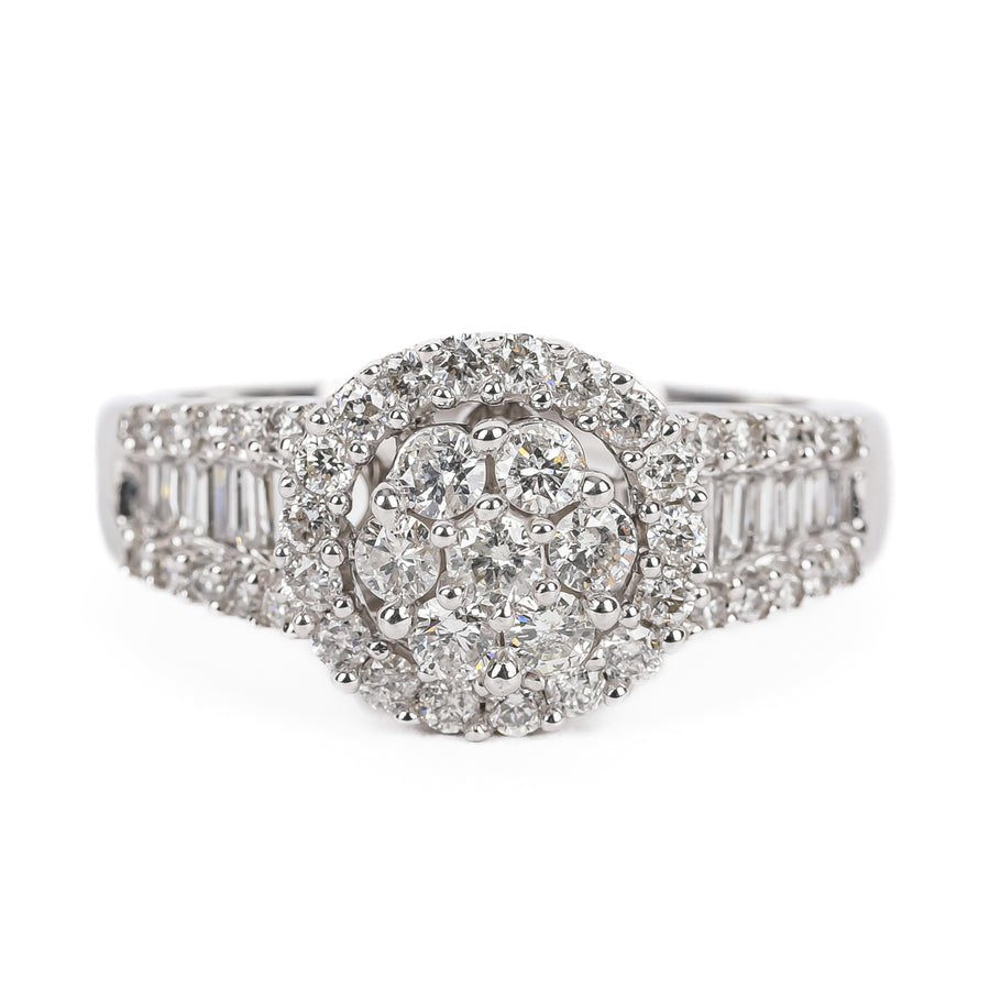 14K White Gold Baguette And Brilliant Diamond Ring