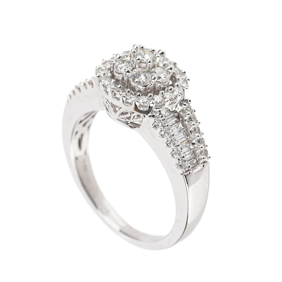 14K White Gold Baguette And Brilliant Diamond Ring