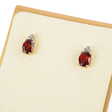10K Yellow Gold Oval Garnet Diamond Studs