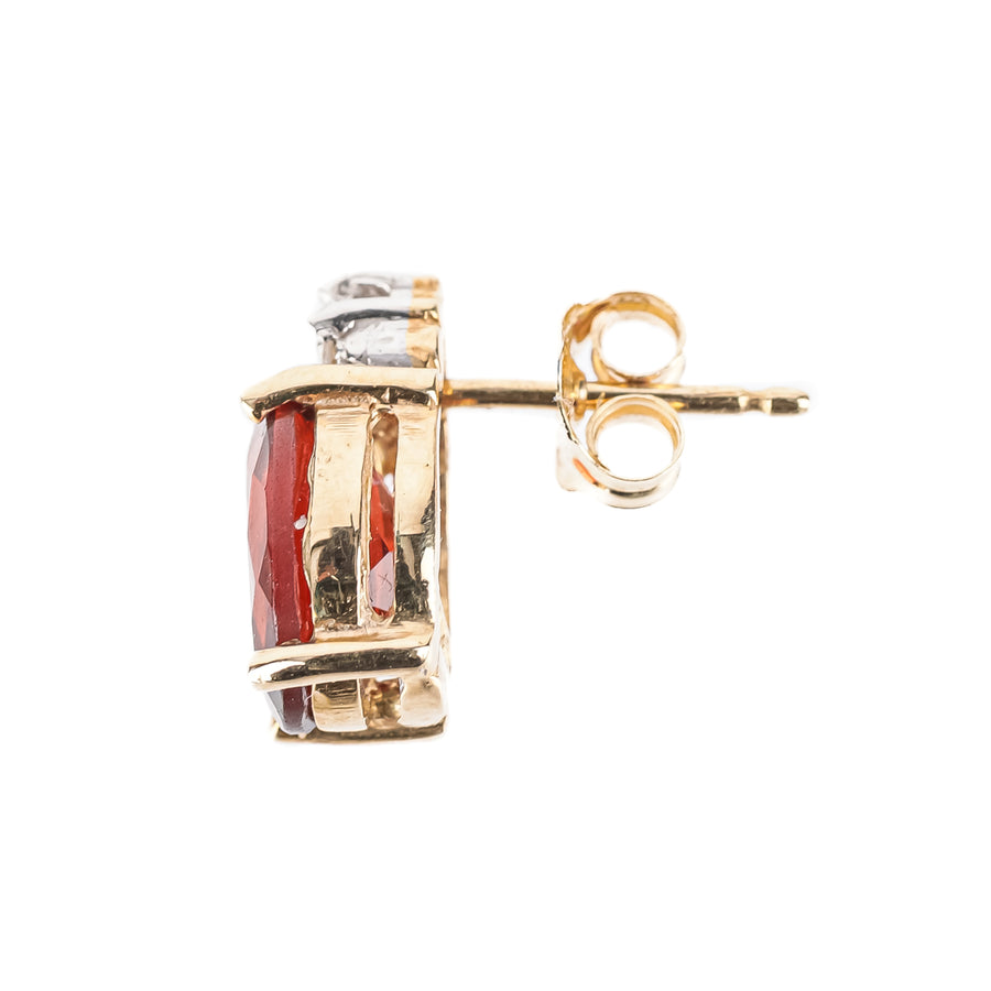 10K Yellow Gold Oval Garnet Diamond Studs