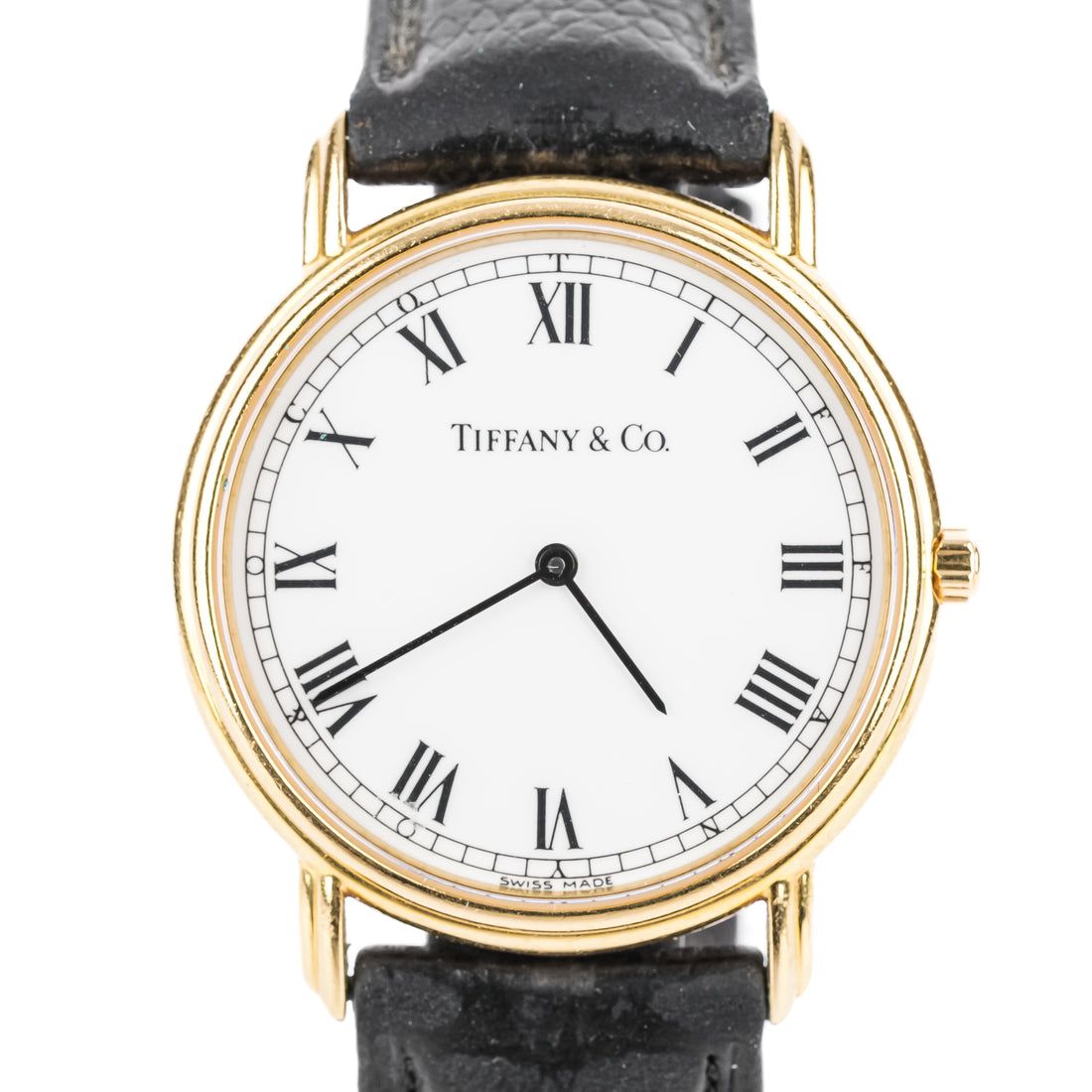 TIFFANY & CO 18K Yellow Gold Round Watch 33mm - Black Leather Strap