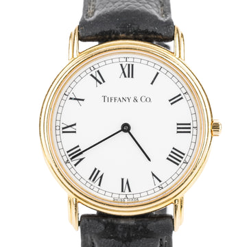 TIFFANY & CO 18K Yellow Gold Round Watch 33mm - Black Leather Strap