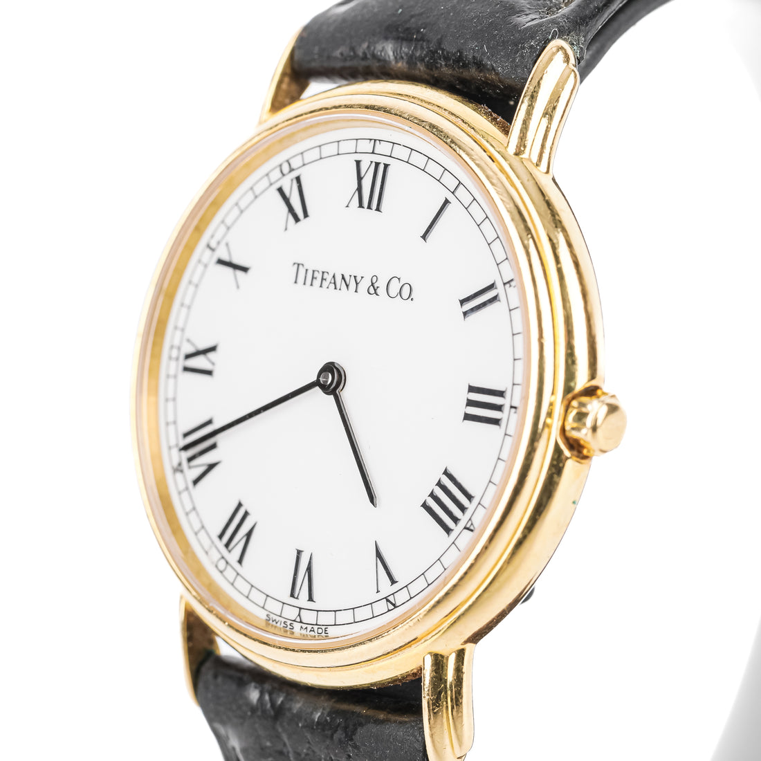 TIFFANY & CO 18K Yellow Gold Round Watch 33mm - Black Leather Strap