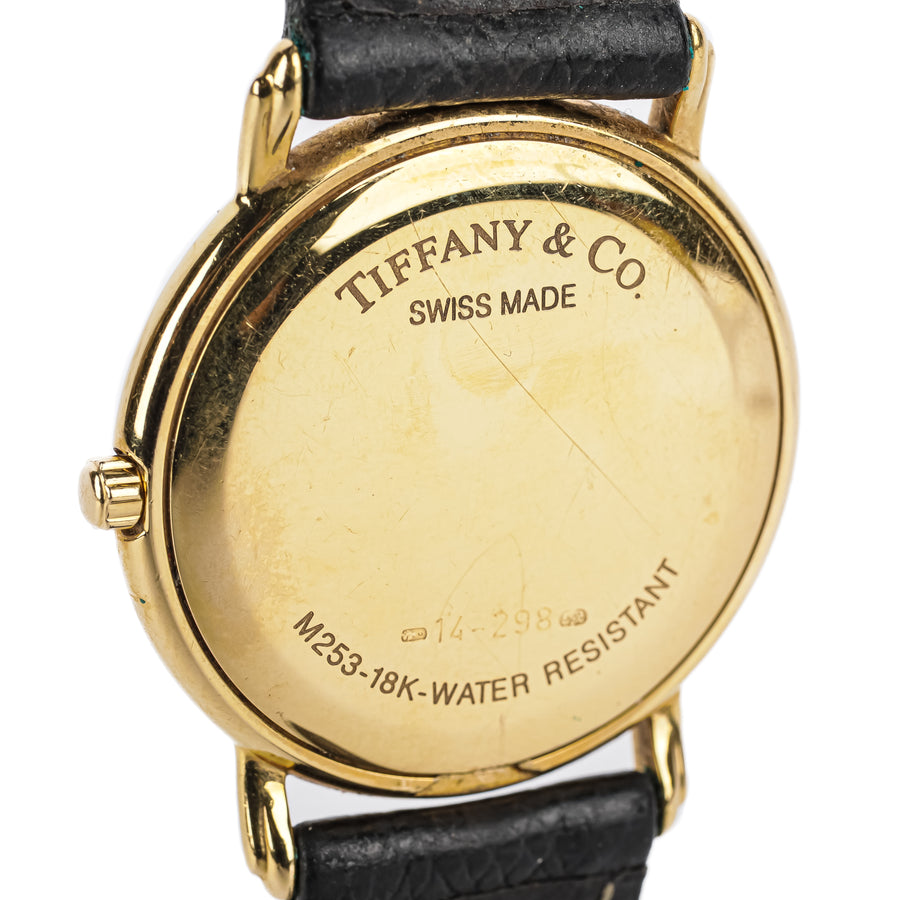 TIFFANY & CO 18K Yellow Gold Round Watch 33mm - Black Leather Strap