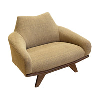 Vintage Wooden Framed Armchair With Taupe Upholstery