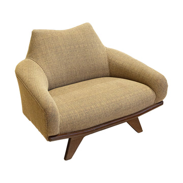 Vintage Wooden Framed Armchair With Taupe Upholstery