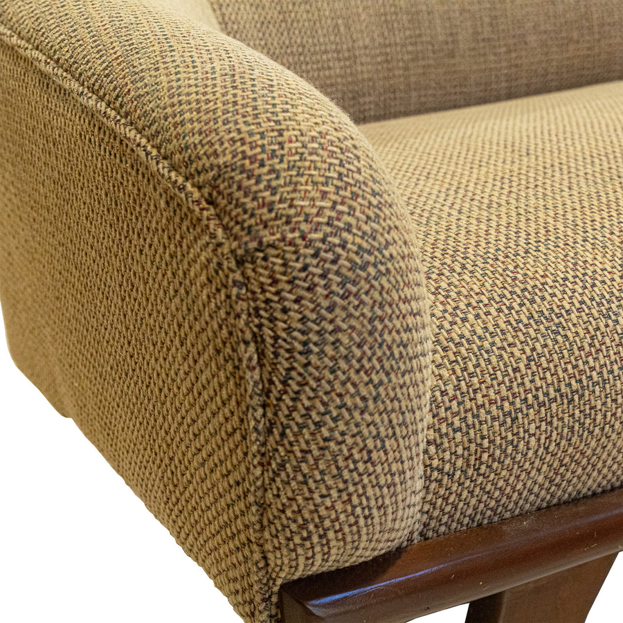 Vintage Wooden Framed Armchair With Taupe Upholstery