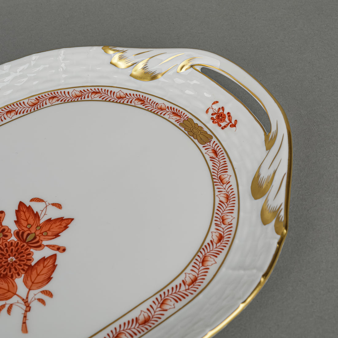 HEREND Chinese Bouquet Rust Sandwich Tray