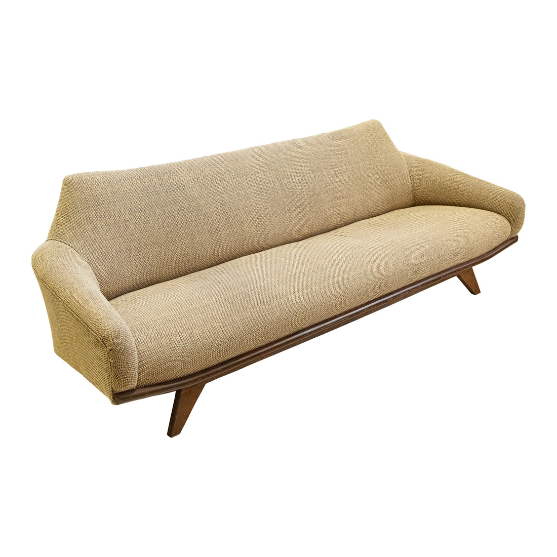 Vintage Wooden Framed Sofa With Taupe Upholstery