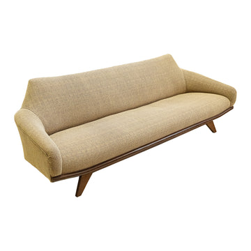 Vintage Wooden Framed Sofa With Taupe Upholstery