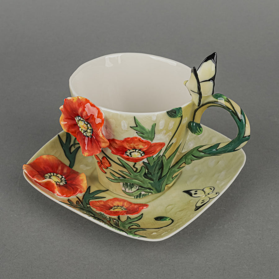 FRANZ COLLECTION Van Gogh Poppy Flower Cup & Saucer