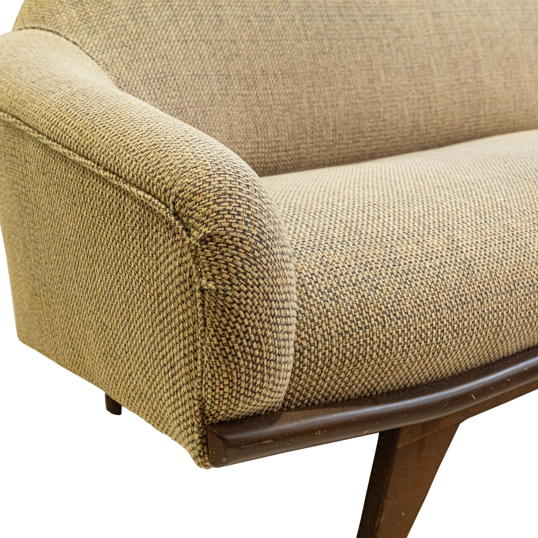 Vintage Wooden Framed Sofa With Taupe Upholstery