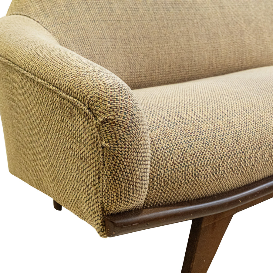 Vintage Wooden Framed Sofa With Taupe Upholstery