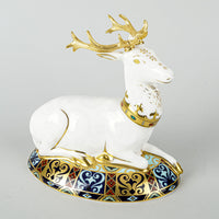 ROYAL CROWN DERBY Paperweight White Hart Heraldic Stag