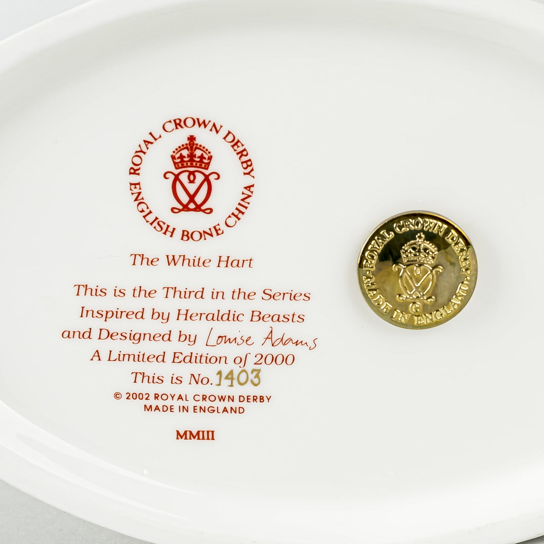 ROYAL CROWN DERBY Paperweight White Hart Heraldic Stag