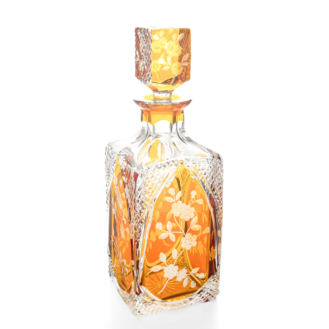 Crystal Amber Cased Cut To Clear Spirit Decanter And Stopper