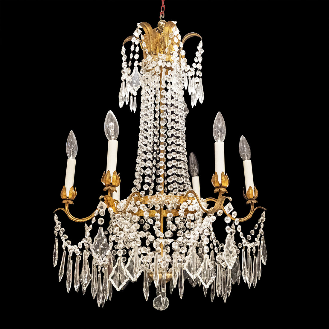 Gilt Metalwork 6 Light                   Chandelier W/Drops