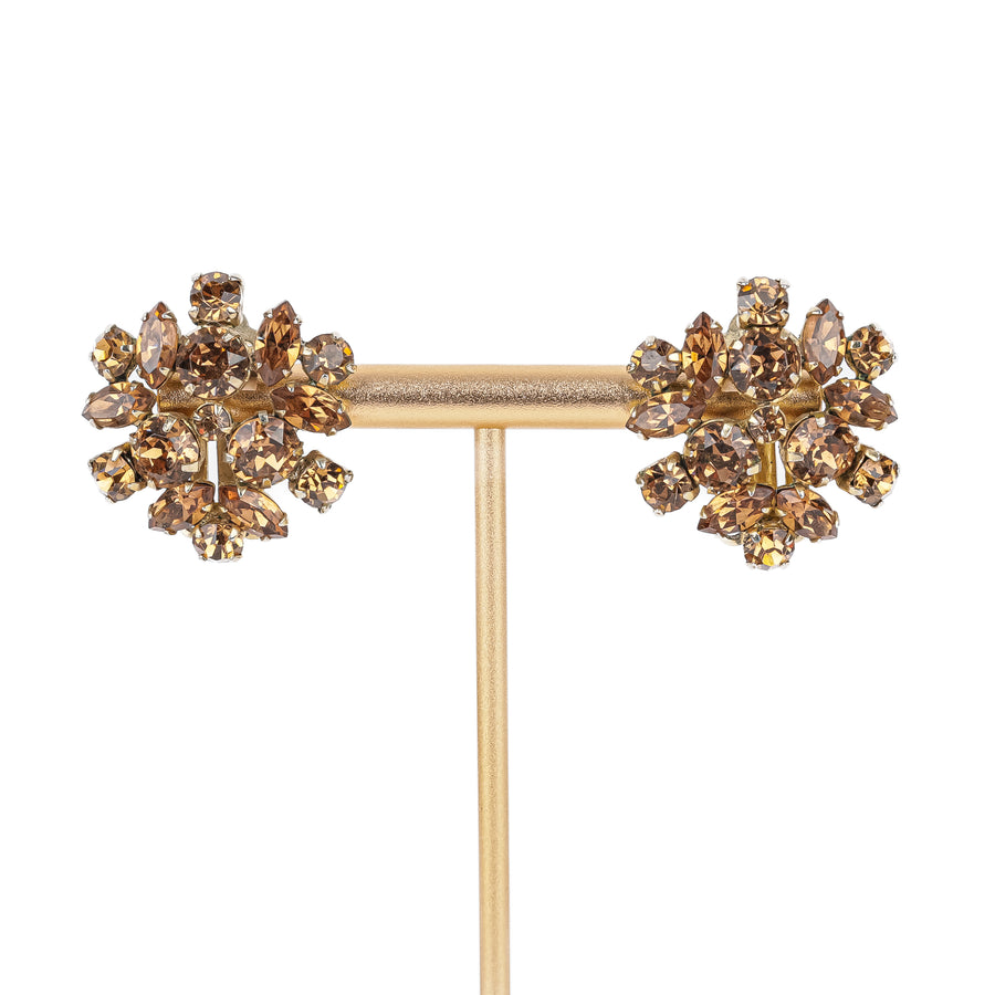 SHERMAN Brooch And Clips Set - Bronze Rhinestone