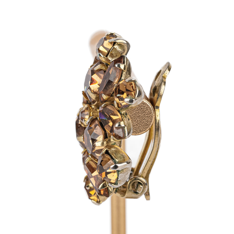 SHERMAN Brooch And Clips Set - Bronze Rhinestone
