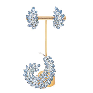 SHERMAN Brooch And Clips Set - Blue Marquise Rhinestone Leaf