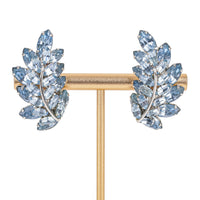 SHERMAN Brooch And Clips Set - Blue Marquise Rhinestone Leaf