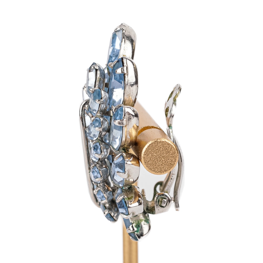 SHERMAN Brooch And Clips Set - Blue Marquise Rhinestone Leaf