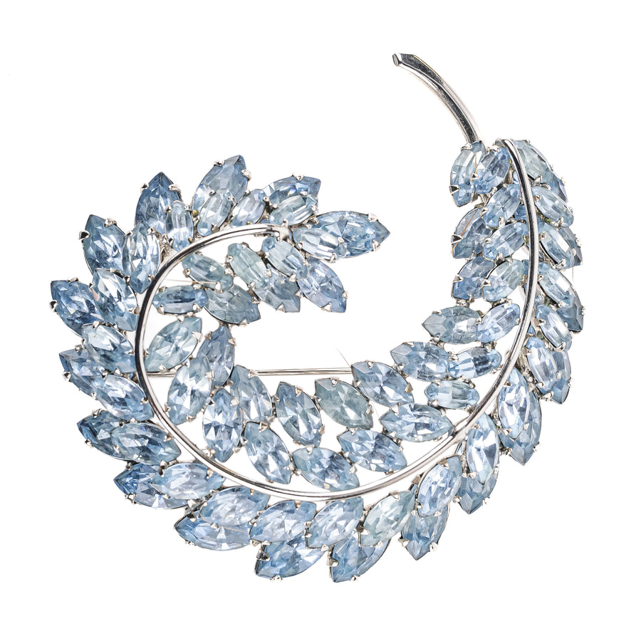 SHERMAN Brooch And Clips Set - Blue Marquise Rhinestone Leaf