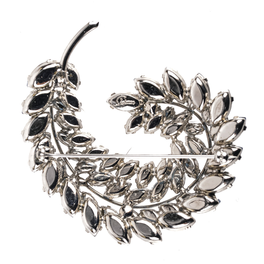 SHERMAN Brooch And Clips Set - Blue Marquise Rhinestone Leaf