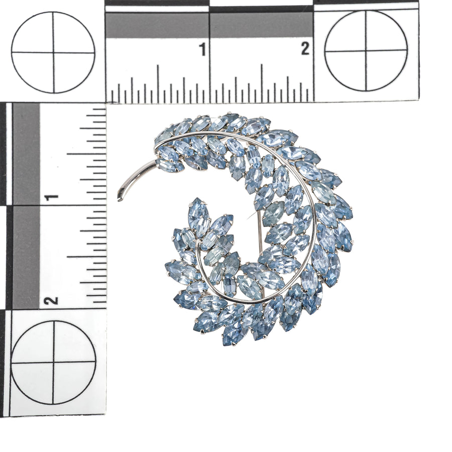 SHERMAN Brooch And Clips Set - Blue Marquise Rhinestone Leaf