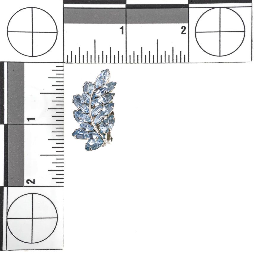 SHERMAN Brooch And Clips Set - Blue Marquise Rhinestone Leaf