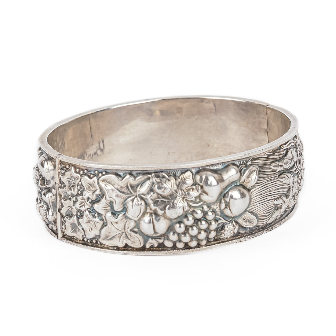 835 Silver Repousse  Hinged Bangle - Fruits & Foliage