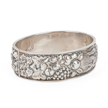 835 Silver Repousse  Hinged Bangle - Fruits & Foliage