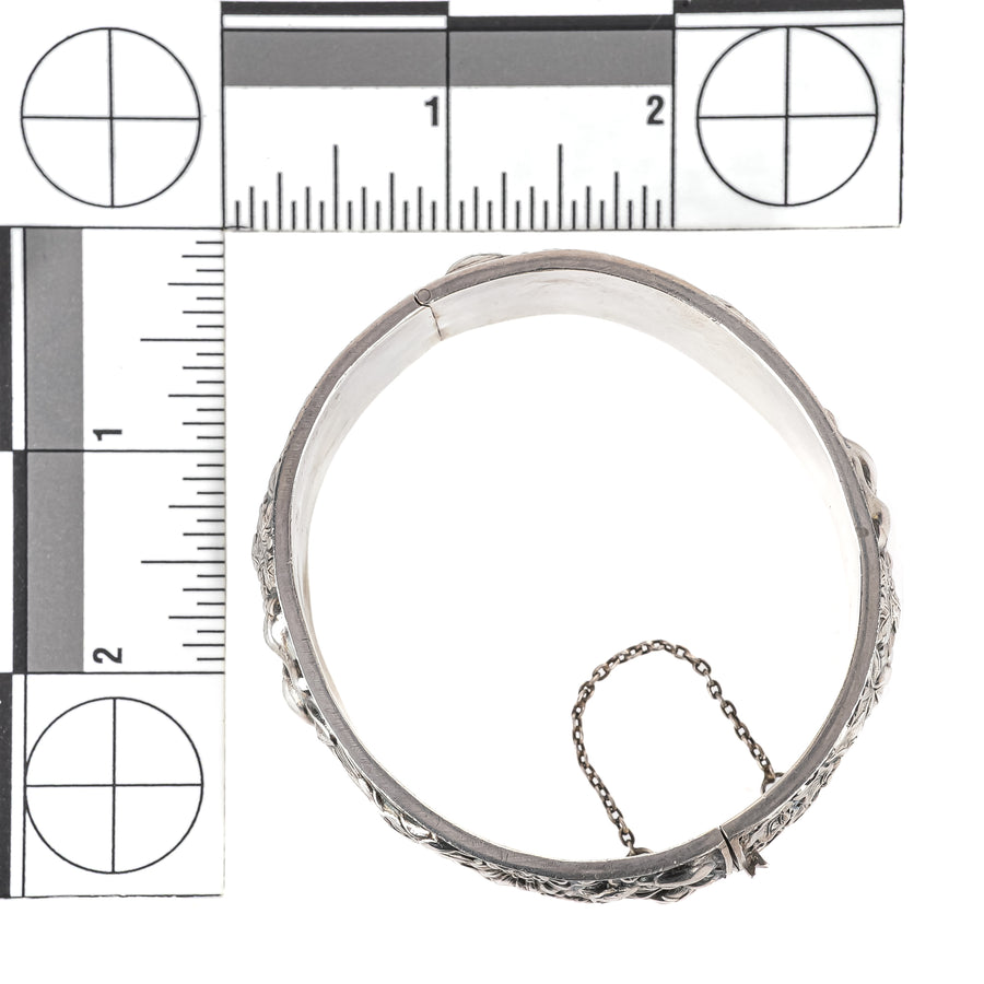 835 Silver Repousse  Hinged Bangle - Fruits & Foliage