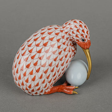 HEREND Figurine Kiwi Bird With Egg 15334 Fishnet Rust