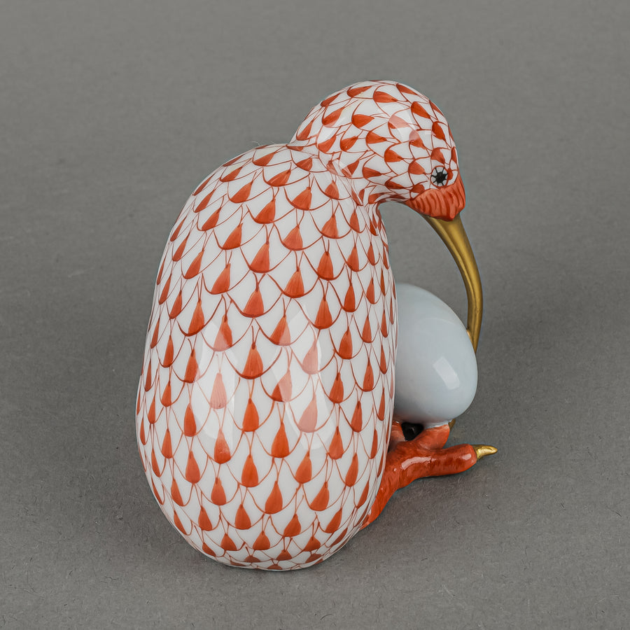 HEREND Figurine Kiwi Bird With Egg 15334 Fishnet Rust