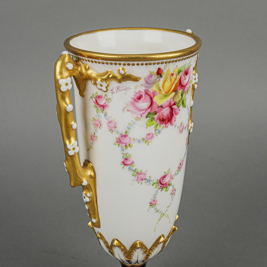 ROYAL WORCESTER Hand Painted Floral Lidded Cabinet Vase 2366