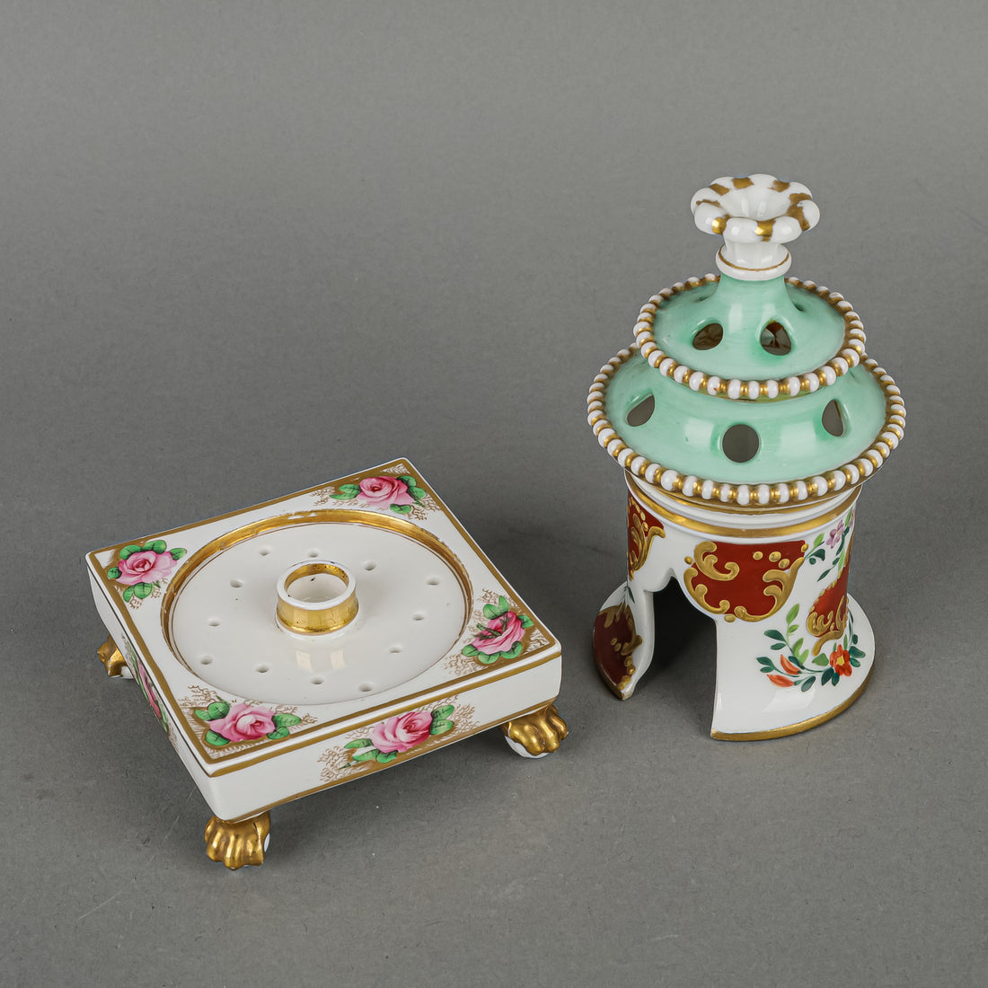 SPODE Hand Painted Floral Veilleuse/Night Light 2 Pieces