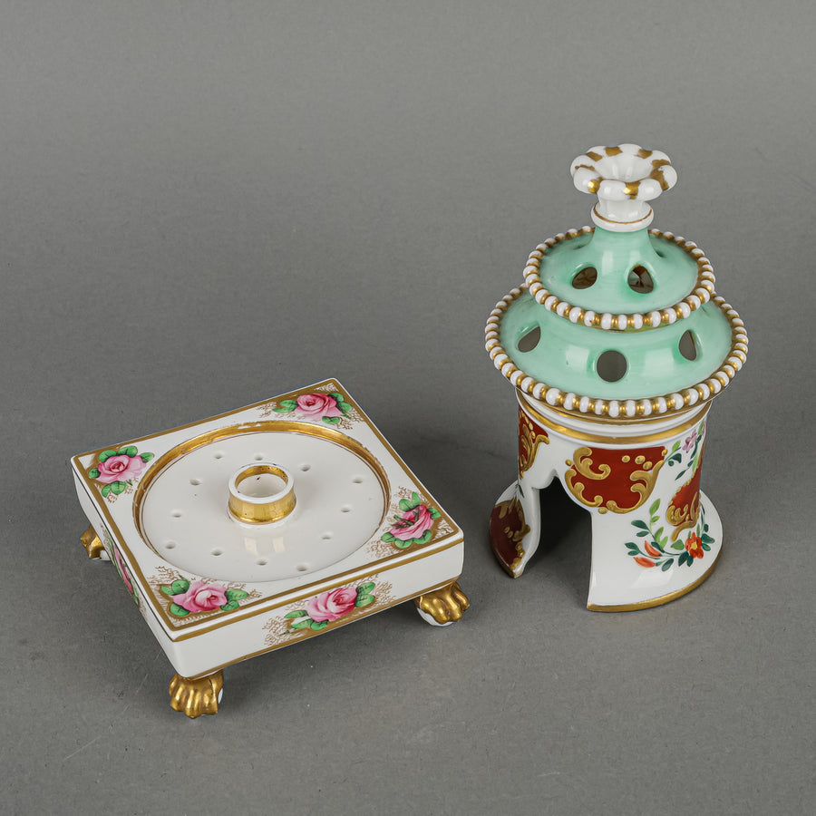 SPODE Hand Painted Floral Veilleuse/Night Light 2 Pieces