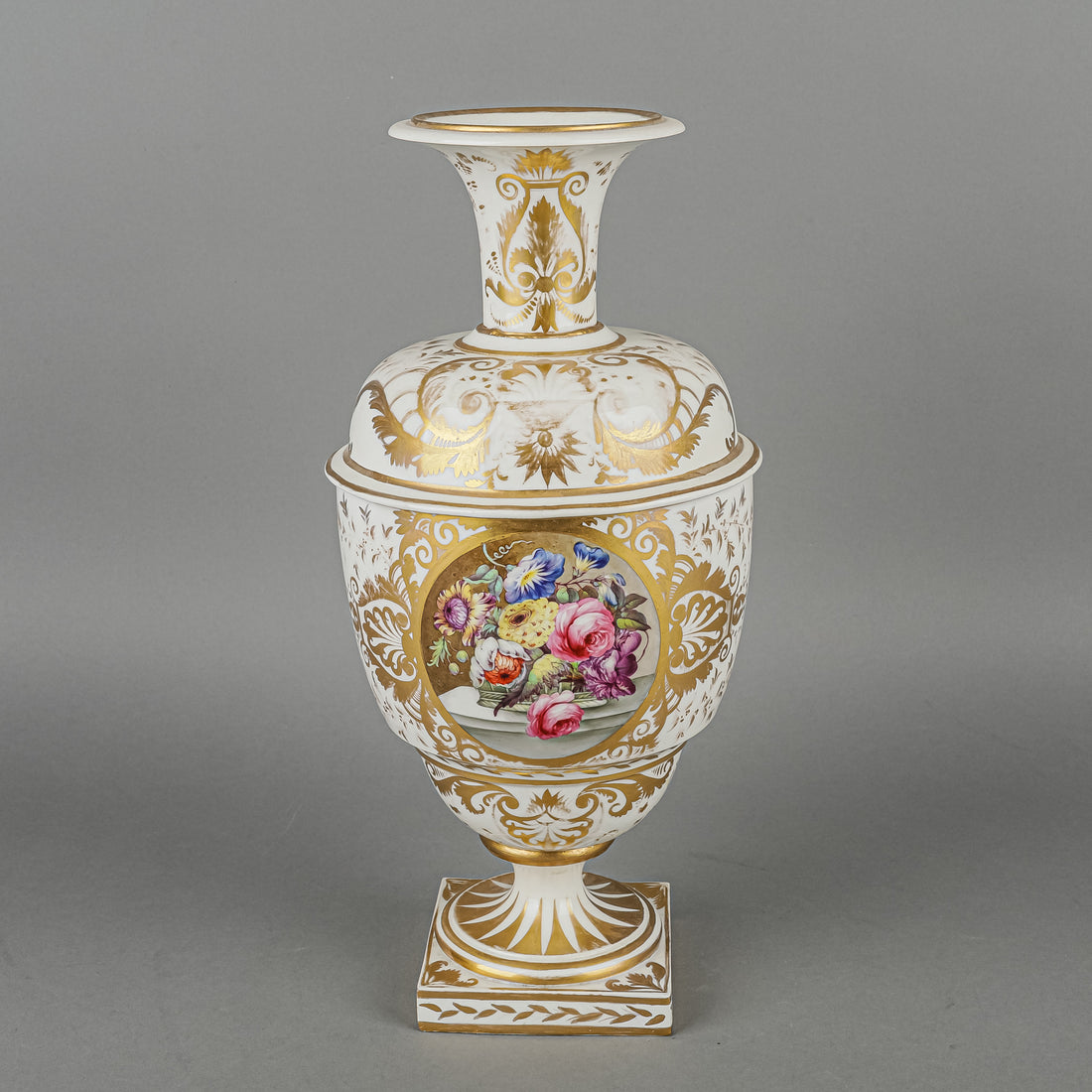 Antique Hand Painted Floral And Gold Footed Vase