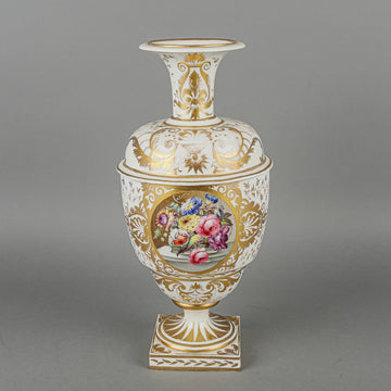 Antique Hand Painted Floral And Gold Footed Vase