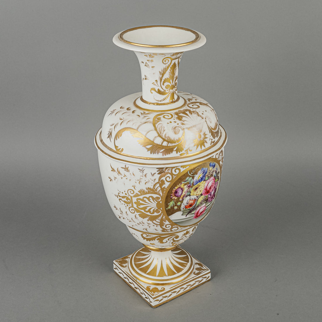 Antique Hand Painted Floral And Gold Footed Vase