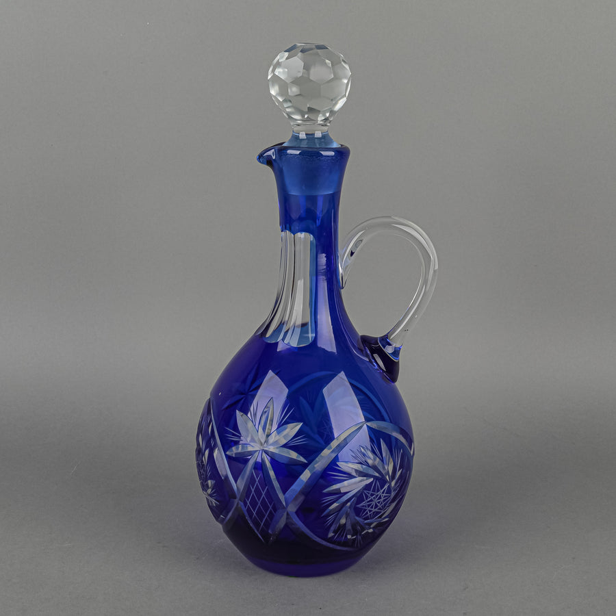 Crystal Cobalt Cased Cut To Clear Claret Jug And Stopper